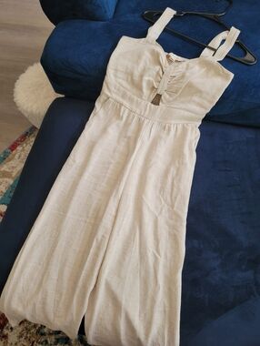Monteau LA - Beige Linen-Blend Jumpsuit Size M